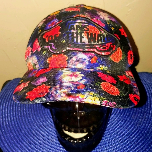 VANS "Galaxy Floral" Black Mesh Flowers Logo Patch Snapback Trucker Baseball Hat - Picture 10 of 15